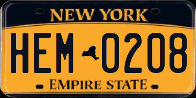 NY license plate HEM0208