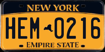 NY license plate HEM0216