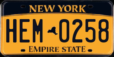 NY license plate HEM0258