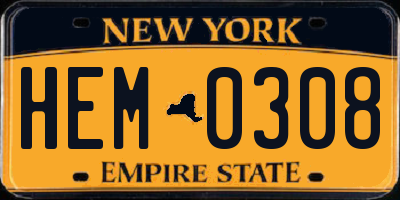 NY license plate HEM0308
