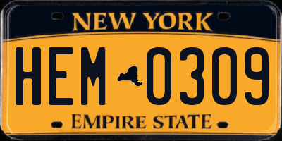 NY license plate HEM0309