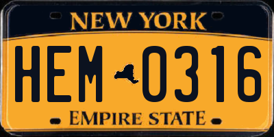 NY license plate HEM0316