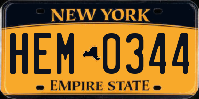 NY license plate HEM0344