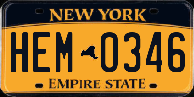 NY license plate HEM0346