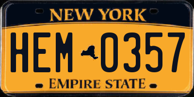 NY license plate HEM0357