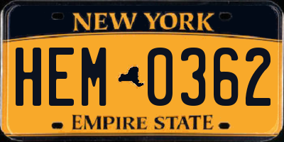 NY license plate HEM0362