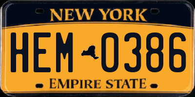 NY license plate HEM0386