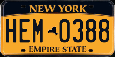 NY license plate HEM0388