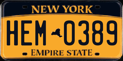 NY license plate HEM0389