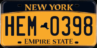 NY license plate HEM0398