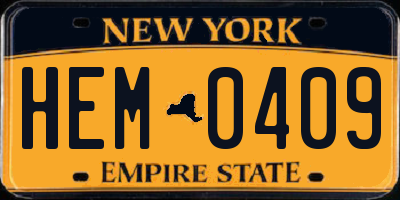 NY license plate HEM0409