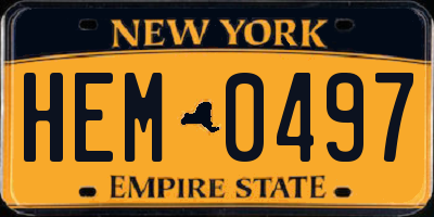 NY license plate HEM0497