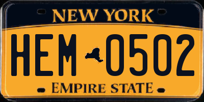 NY license plate HEM0502