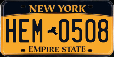 NY license plate HEM0508