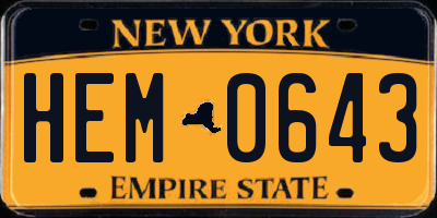 NY license plate HEM0643