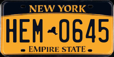 NY license plate HEM0645