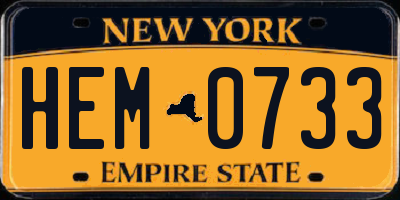 NY license plate HEM0733