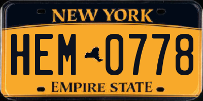 NY license plate HEM0778