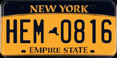 NY license plate HEM0816