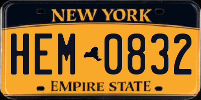 NY license plate HEM0832