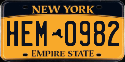 NY license plate HEM0982