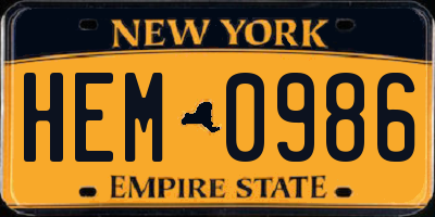 NY license plate HEM0986