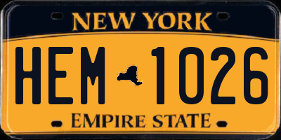 NY license plate HEM1026