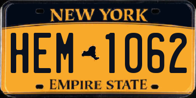 NY license plate HEM1062