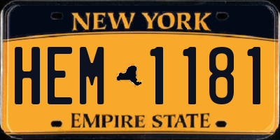 NY license plate HEM1181