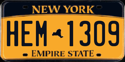 NY license plate HEM1309