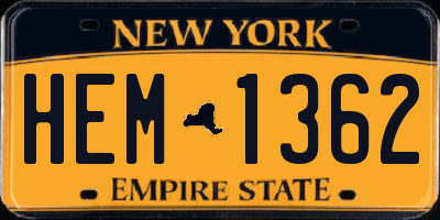 NY license plate HEM1362
