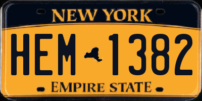 NY license plate HEM1382