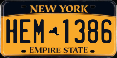 NY license plate HEM1386