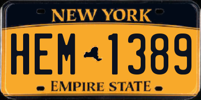 NY license plate HEM1389
