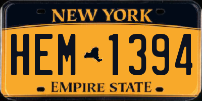 NY license plate HEM1394