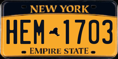 NY license plate HEM1703