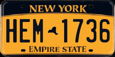 NY license plate HEM1736