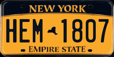 NY license plate HEM1807