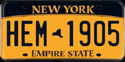 NY license plate HEM1905