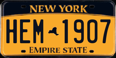 NY license plate HEM1907