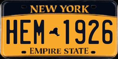 NY license plate HEM1926