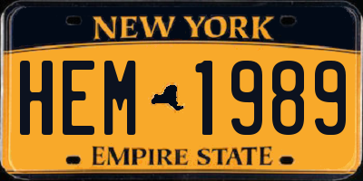 NY license plate HEM1989