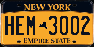 NY license plate HEM3002