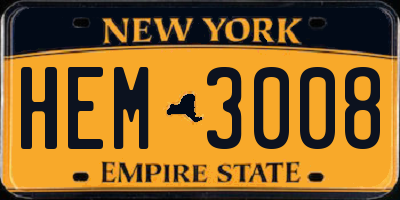 NY license plate HEM3008