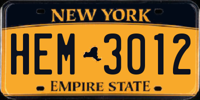 NY license plate HEM3012