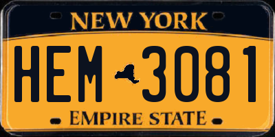 NY license plate HEM3081