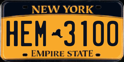 NY license plate HEM3100