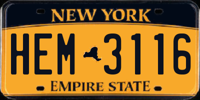 NY license plate HEM3116