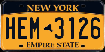 NY license plate HEM3126
