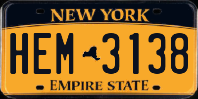 NY license plate HEM3138